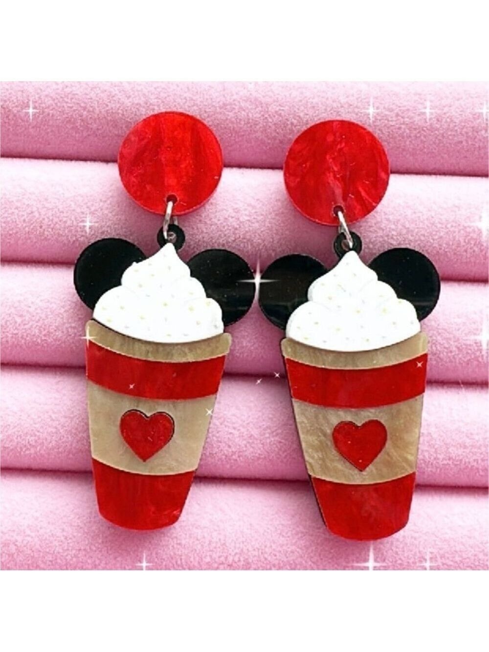 Mouse Ears Coffee Valentine's Day Acrylic Earrings with Backing
